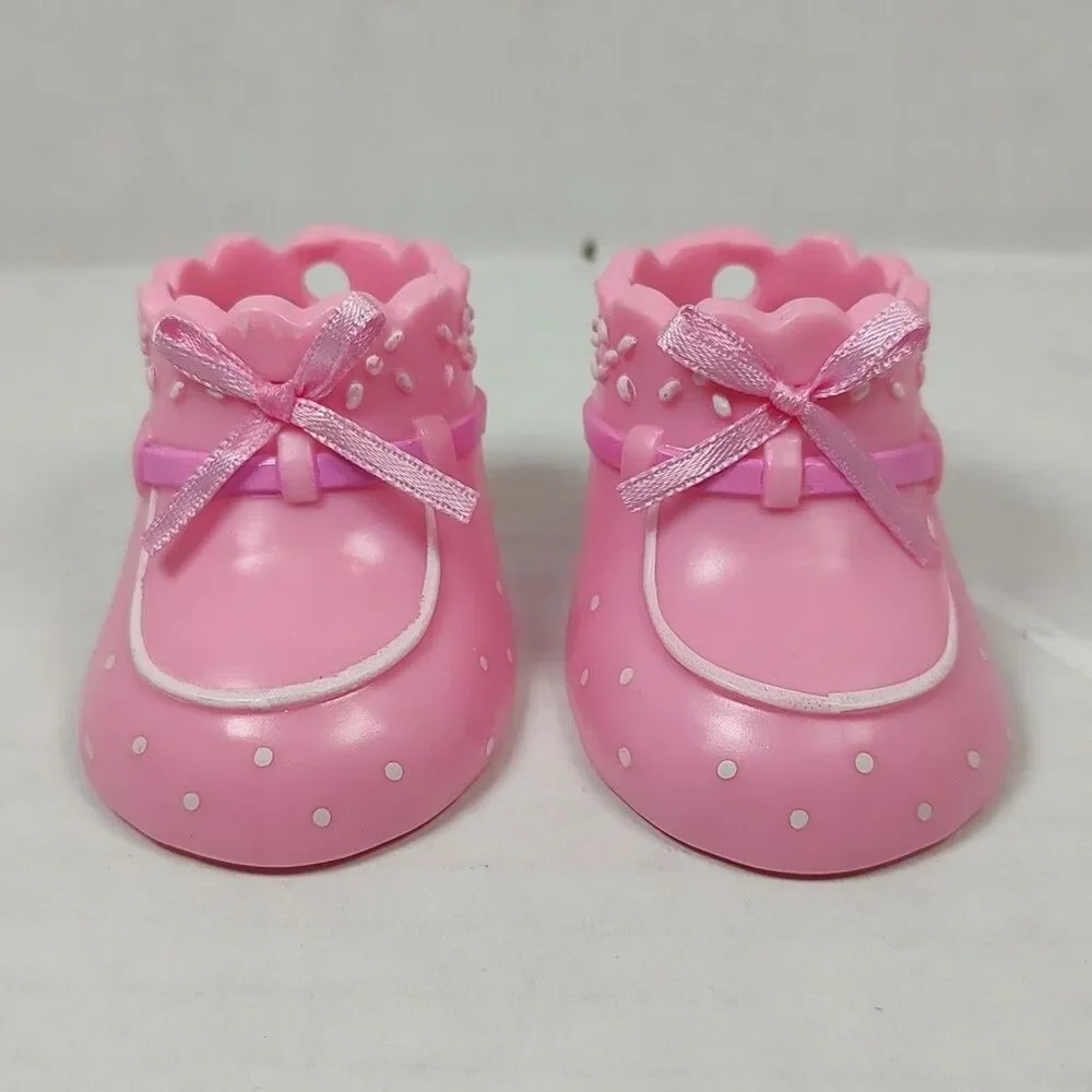 2 Pink Polka Dot Bow Baby Keepsake Shoes Cake Topper Gift Tag 2.75